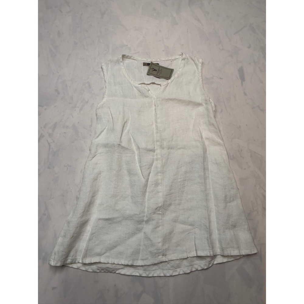 FLAX New $72 Womens P 4-6 White Vneck Linen Sleeveless True Tunic Top EE19